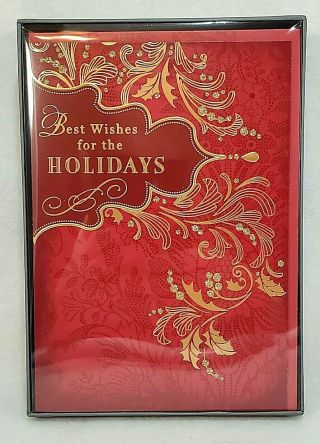 Box Of 16 Hallmark Holiday Christmas Cards Gold Foil On Red W/matching Envelopes