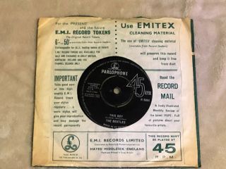 THE BEATLES I WANT TO HOLD YOUR HAND PROMO UK Parlophone Factory Sample 45 3