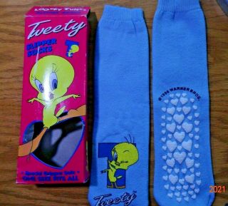Looney Tunes Tweety Light Blue Slipper Socks Adult One Size Fits All Nib 1996