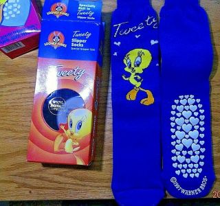 Looney Tunes Tweety Blue Slipper Socks Adult One Size Fits All Nib 1996