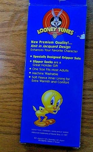 Looney Tunes Tweety Blue Slipper Socks Adult One Size Fits All NIB 1996 3