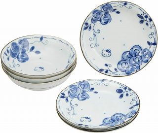 Hello Kitty Blue Rose Plate 3 Pair Set Porcelain Bowl 41
