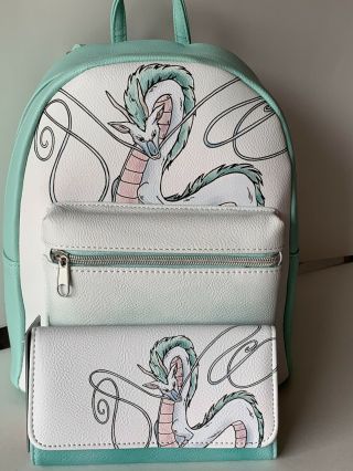 Loungefly Studio Ghibli Spirited Away Haku Watercolor Backpack And Wallet Set
