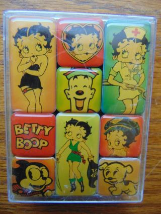 Vintage Package Of Betty Boop 9 Piece Magnet Set Very Colorful & Cool