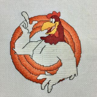 Vintage Finished Cross Stitch Foghorn Leghorn Looney Tunes Rooster Completed