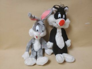 Vintage Mighty Star Warner Brothers Plush Stuffed Dolls Bugs Bunny & Sylvester