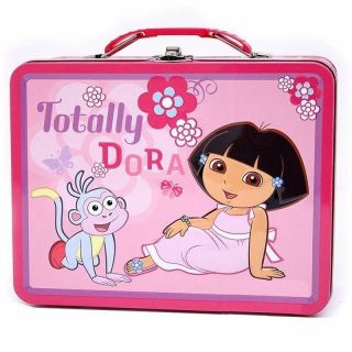 Tin Metal Lunch Snack Toy Box Embossed Dora The Explorer Totally Dora
