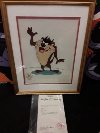 Warner Brothers Taz Animation Cel From Bugs Bunny Motion Picture Framed W/
