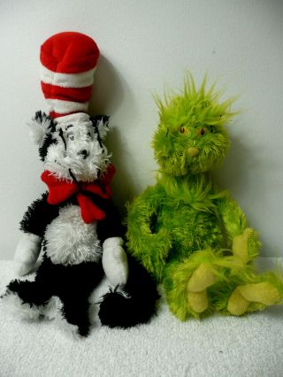 2002 Manhatten Toy Plush Dr Seuss & Grinch Cat In The Hat Dolls Approx 12 "
