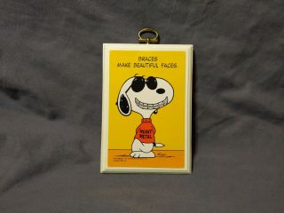 Vintage Snoopy Wall Plaque Braces Make Faces " Heavy Metal " Dentistry