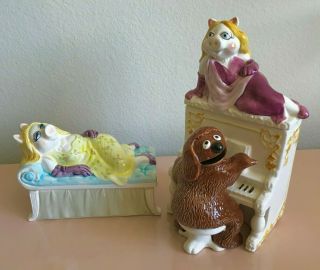 1980s Set: Miss Piggy & Rowlf With Piano & Miss Piggy On Chaise Muppets Ceramics