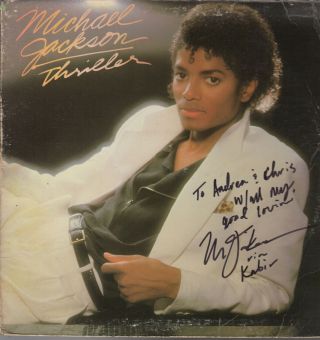 Michael Jackson Thriller Signed " To Andrea & Chris W/ All My Good Lovin 