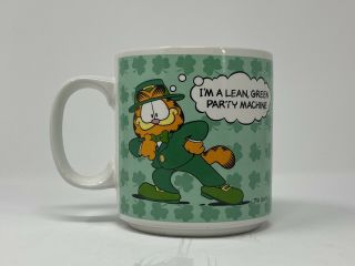 Garfield Mug 1978 I’m A Lean Green Party Machine Irish ☘️ Shamrock Made In Korea