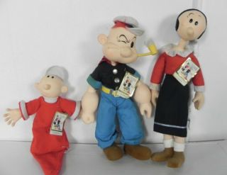 Vintage 1985 Popeye,  Olive Oil,  Sweet Pea Character Doll Presents