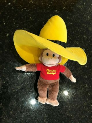 Curious George Monkey Plush Stuffed Animal In Big Yellow Sombrero Hat