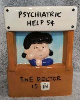 Peanuts Lucy In Psychiatrist Booth Ceramic Cookie Jar