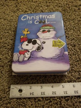 Peanuts Snoopy Christmas Is Cool Tin Hinged Lid Blue Warm Wishes Empty