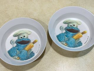 2 Vintage 1977 Sesame Street Cookie Monster Cereal Bowl Plastic Vg Muppet