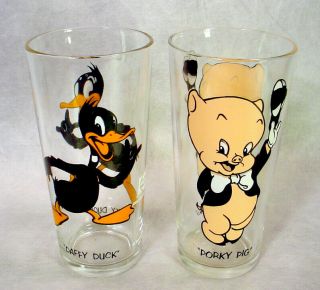 Vintage 1973 Warner Bros Looney Tunes Daffy Duck & Porky Pig Glass Tumbler Pepsi