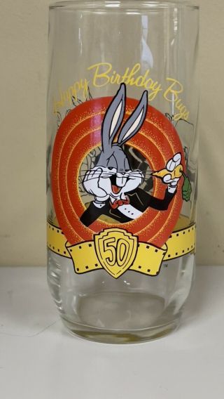 Vintage - 1990 - Happy Birthday Bugs Bunny Glass - Warner Brothers Looney Tunes