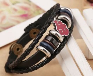 Naruto Akatsuki Red Cloud Leather Bracelet 8” Anime