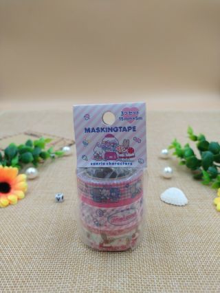 Sanrio Marron Cream Washi Masking Tape Scrapbooking Adhesives Set Of 3