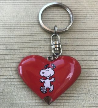 Charlie Brown Peanuts Snoopy The Dog Heart Swivel Keychain - Red Chipped Away