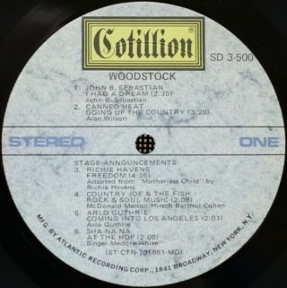 1970 Woodstock 3 LP Set Cotillion SD 3 - 500 EX - Near 3