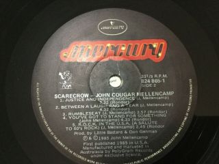 JOHN COUGAR MELLENCAMP.  SCARECROW.  1985.  VINYL RECORD 3