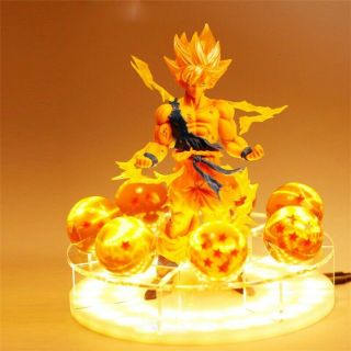 Rare Dragon Ball Z Saiya Goku Crystal Balls Power Up Lemp Led Light Figure