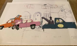 The Simpsons Cel - Car Smash Cel Mr Plow Car Smash (repo Truck On Background)