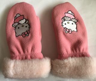 Sanrio Vintage Hello Kitty Angel Girls Mittens Gloves Pink Fuzzy