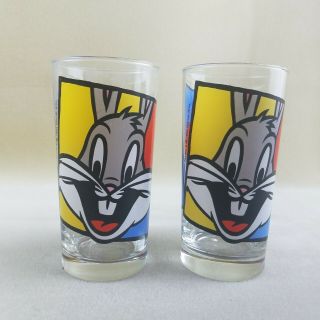 Looney Tunes Warner Bros Bugs Bunny Daffy Duck Two (2) 12 Ounce Glasses Vintage
