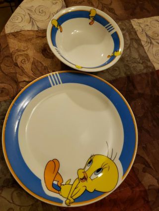 Tweety Bird Bowl And Plate Set Gibson 1998 Looney Tunes Ceramic