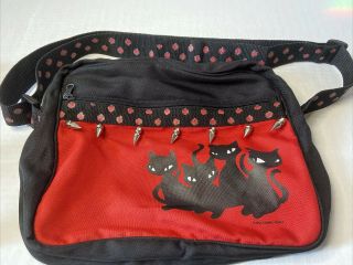 Emily The Strange Black Cats Metal Spikes Paw Prints Side Bag Messenger Bag