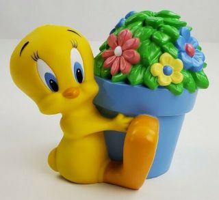 Vintage 1998 Warner Bros Looney Tunes Tweety Bird Flower Pot Coin Bank