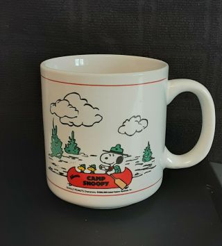 Vintage Peanuts Snoopy Ceramic Mug Knotts Camp Snoopy Beagle Scouts Canoeing