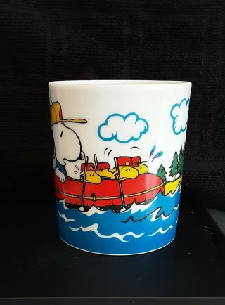 Vintage Peanuts Snoopy Woodstock Ceramic Mug " Whitewater Rafting "