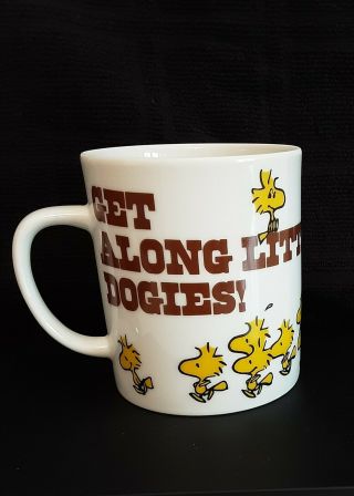 Vintage Peanuts Snoopy Woodstock Ceramic Mug " Get Along Little Dogies "