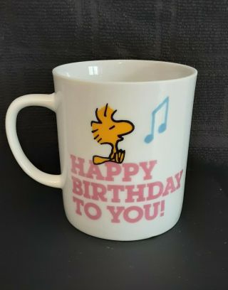 Vintage Peanuts Snoopy Woodstock Ceramic Mug " Happy Birthday To You "