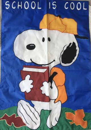 Snoopy “school Is Cool” Heavy Duty Double/sided Appliqué Flag 28”x 40”