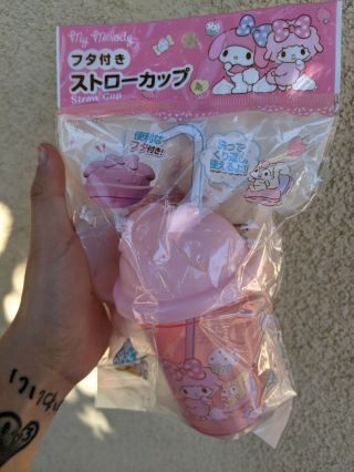 My Melody Drinking Cup With Straw,  Lid Cover Sanrio