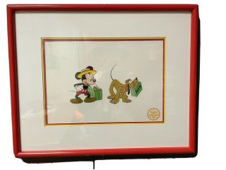 Framed Ltd Edition Disney Serigraph Cel Mickey And Pluto " Mr Mouse Takes A Trip "