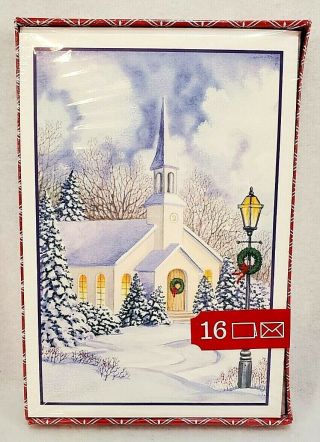 Box Of 16 Classic Religious Christmas Cards Winter Church Image Arts By Hallmark
