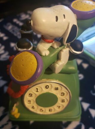 Vintage Ucf Gifts Peanuts Snoopy & Woodstock Telephone Ceramic Piggy Bank Vgc