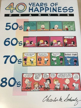 Vintage Hallmark Peanuts Gang Snoopy Poster 40 Years Of Happiness 16x22 " Comic