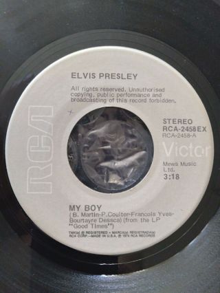 Elvis Presley Rare Gray Label My Boy/loving Arms 45 1974 - Near
