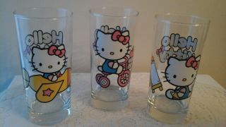 Set Of 3 Hello Kitty Tall Drinking Glasses 6 " Sanrio 2013