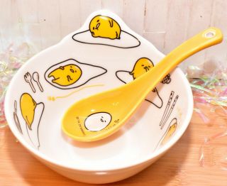 ❤️Sanrio Gudetama Lazy Egg Tonsui Tempura Bowl & Spoon Ceramic Set Eikoh❤️ 3