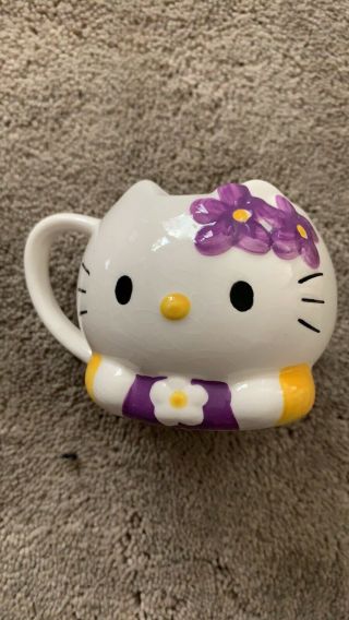 Sanrio Vintage Hello Kitty Purple Flowers Die Cute Ceramic Mug Trinket Plush